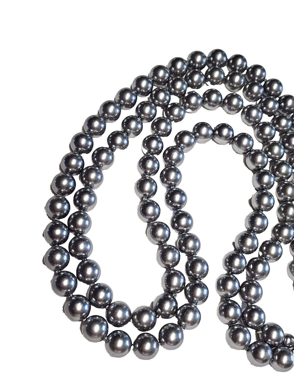 Vintage Silver Gray Long Faux Glass Pearl Necklace Pretty Push Lock Clasp 22”