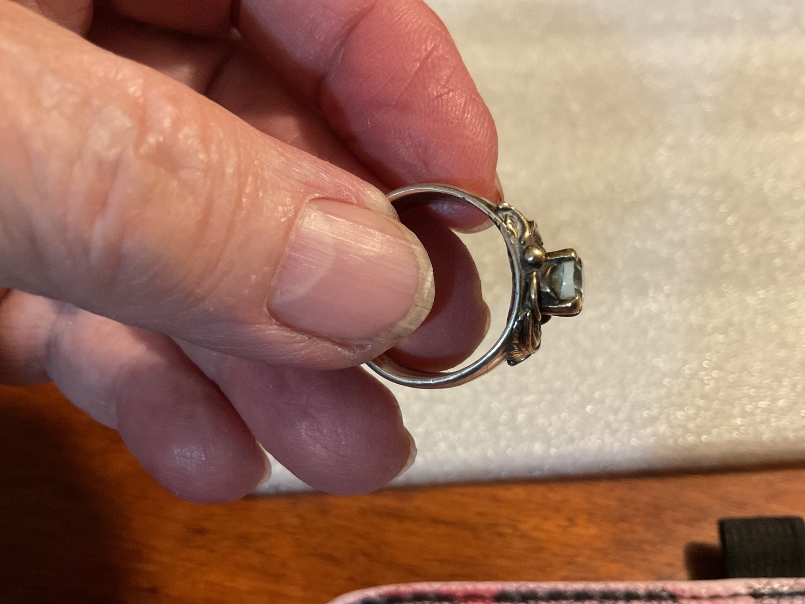 ANTIQUE 14K Gold & Sterling Aquamarine ? Stone SZ 6.5 Ring 7.69 Grams