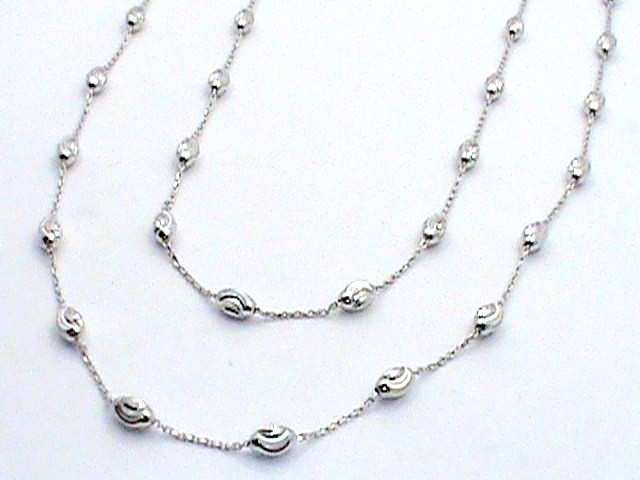 14K White Gold on Sterling Silver Oval Moon Station Cable Link 18″ 36″ Necklace