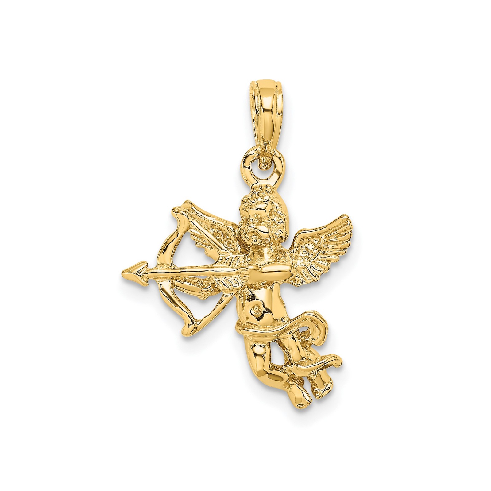 14k Yellow Gold Cupid Pendant Winged Cherub Bow Arrow Love Charm 22.5mm