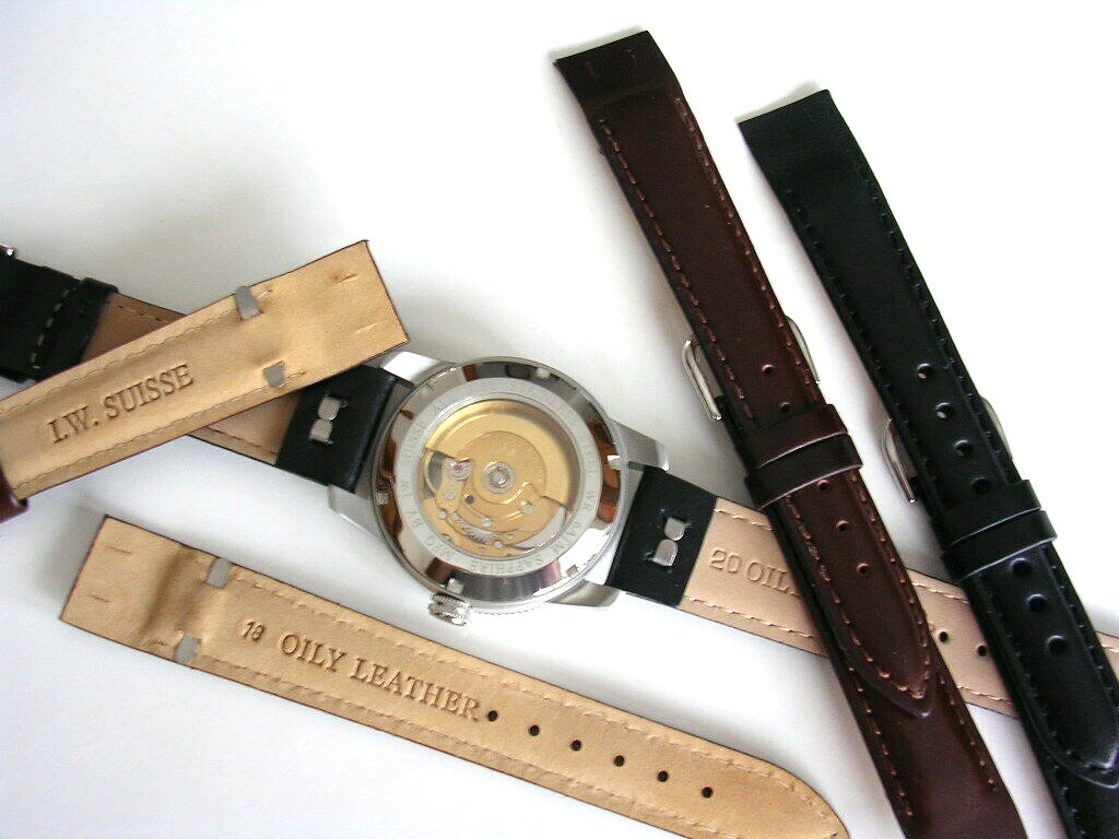 14mm Black Open End Mens Oily Leather watchband strap IW SUISSE 8-10-12-16-18-20