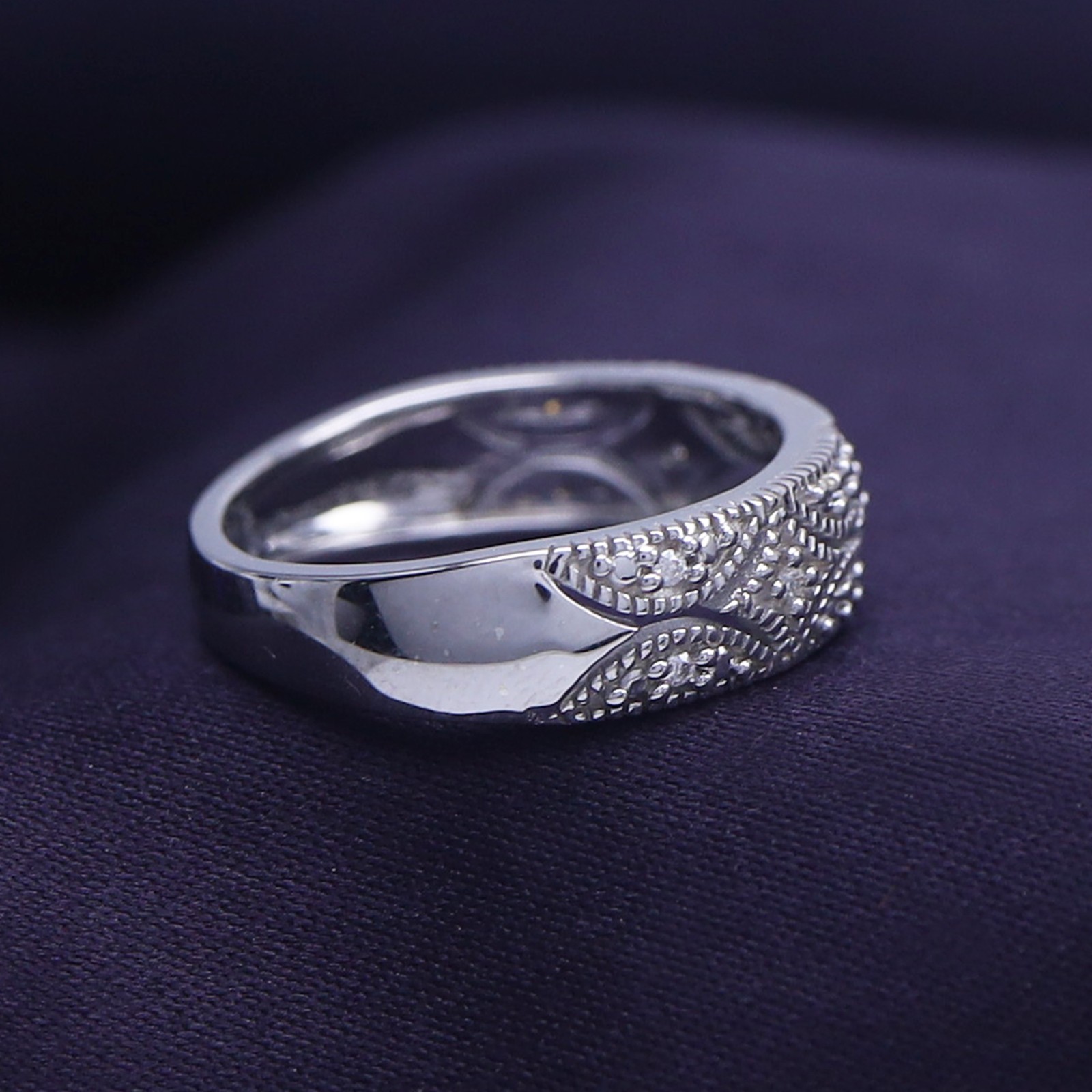 0.05 Ct Round Natural Diamond Wedding Band Ring In 14K White Gold Plated Silver