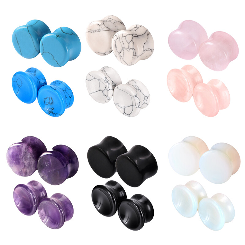 2× Natural Stone Ear Plugs Saddle Flesh Tunnel Ear Gauge Expander Eyelet 2g-5/8″