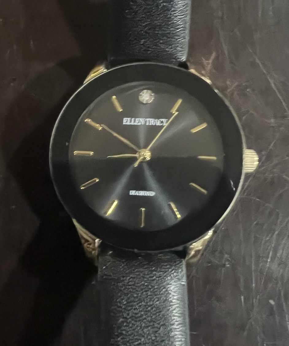 Womens Ellen Tracy Gold-Tone Diamond Dial Watch New In Box