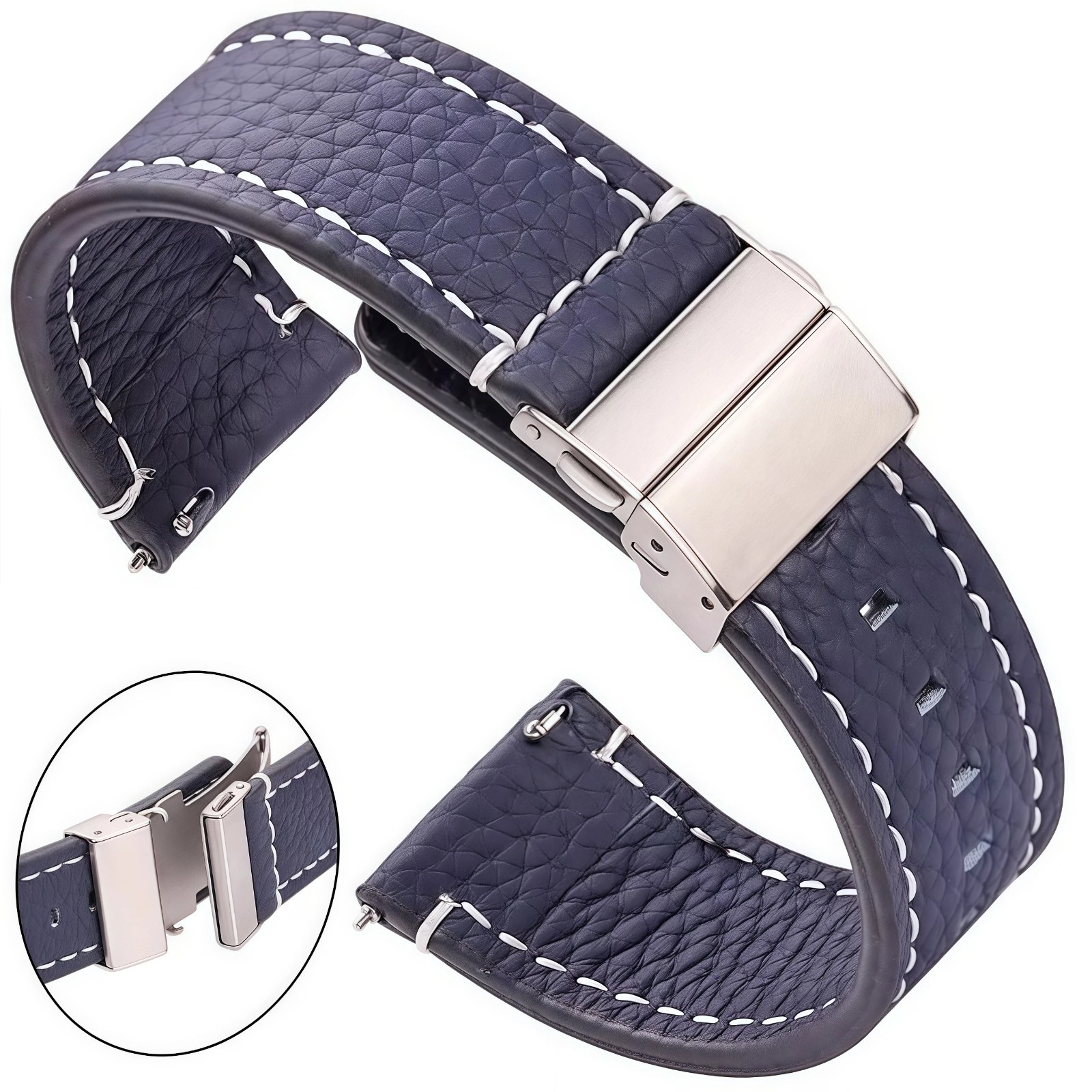 Genuine Leather Watchband Soft Cowhide Watch Strap With Deployment Clasp 18mm 20