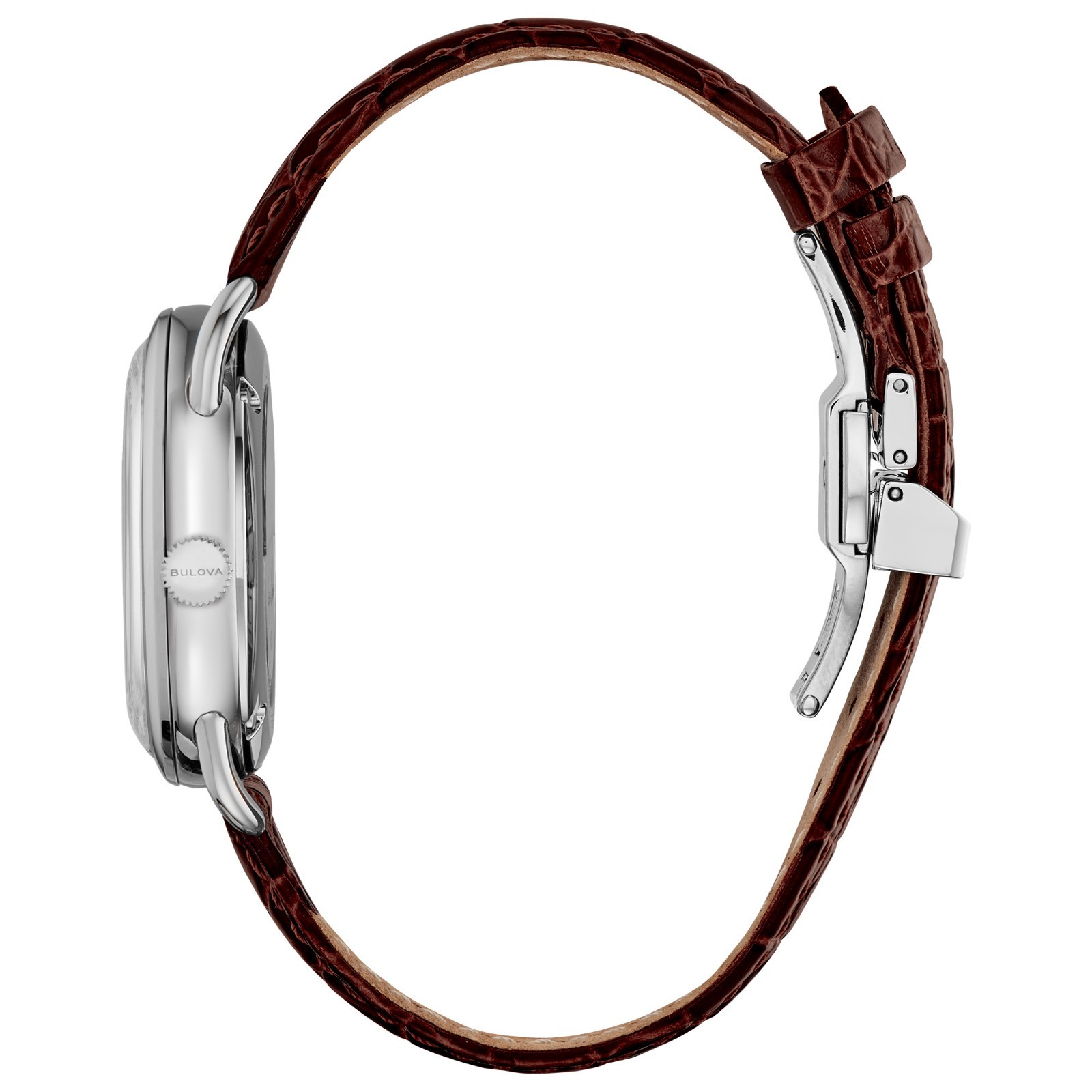 Bulova Women’s Automatic Commodore Date Window Brown Leather Watch 34MM 96M154