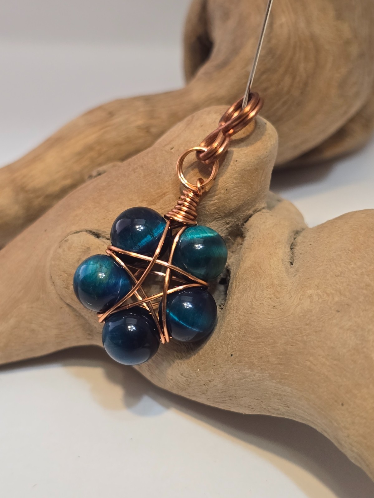Copper Wire Wrapped 5-Point Star Pendant with Blue Tiger’s Eye