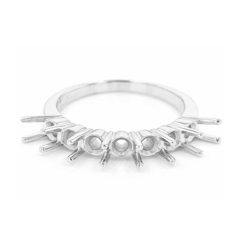 925 Sterling Silver Round 3mm Semi Mount Half Eternity Without Stone Ring DIY