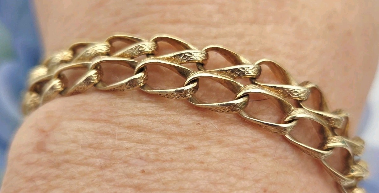 Vintage GF Bracelet Double Row Push Lock Gold Filled No Safety Chain 7″ Long