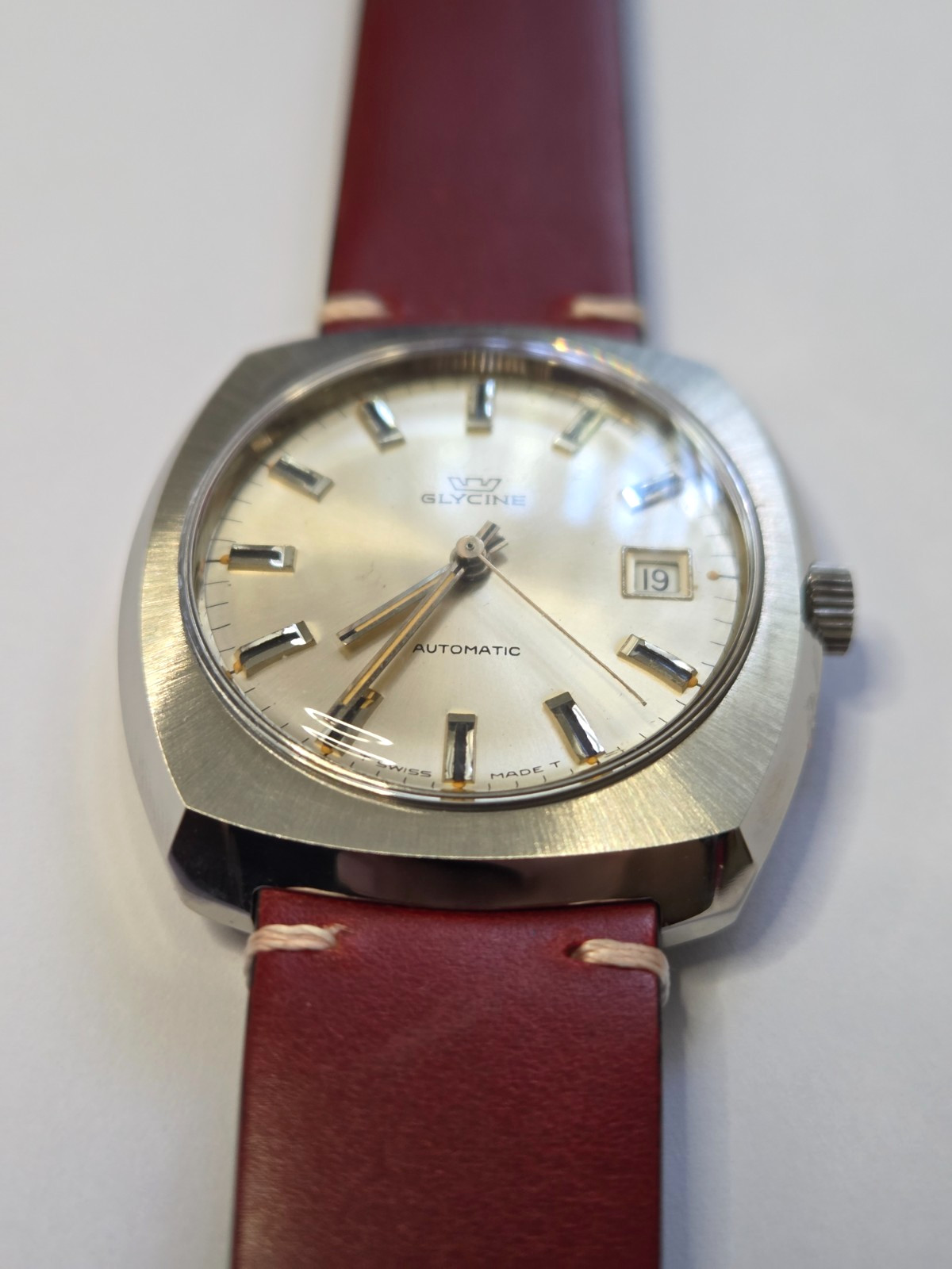 Glycine Automatic Date Watch Vintage Mens Beige Dial Perfect NOS 313/231 GOOD