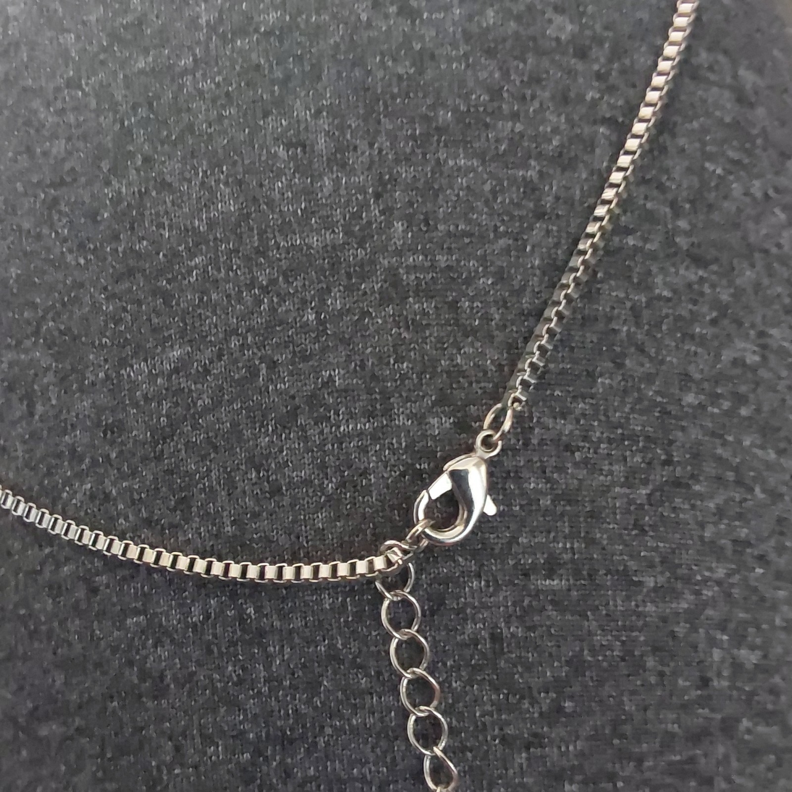 Statement Necklace Silver Tone Geometric Charm Pendant Box Chain Adj Lobster