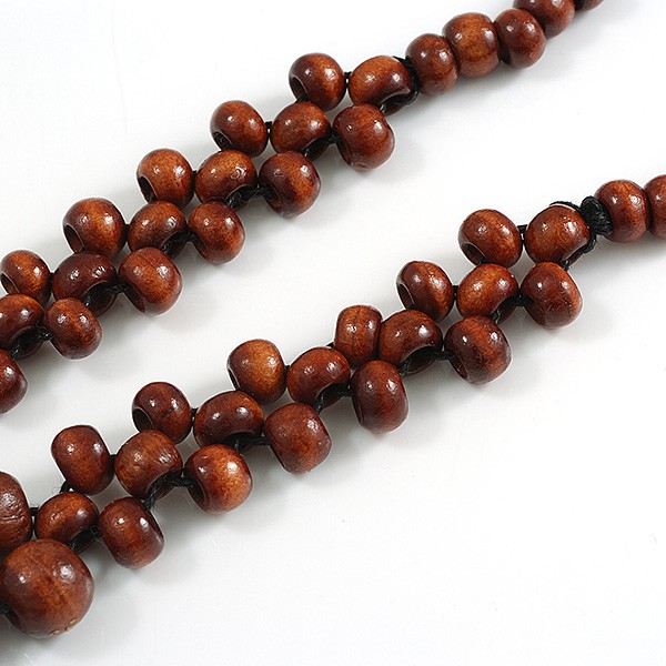 Long Brown Cluster Wood Beaded Necklace – 82cm Long