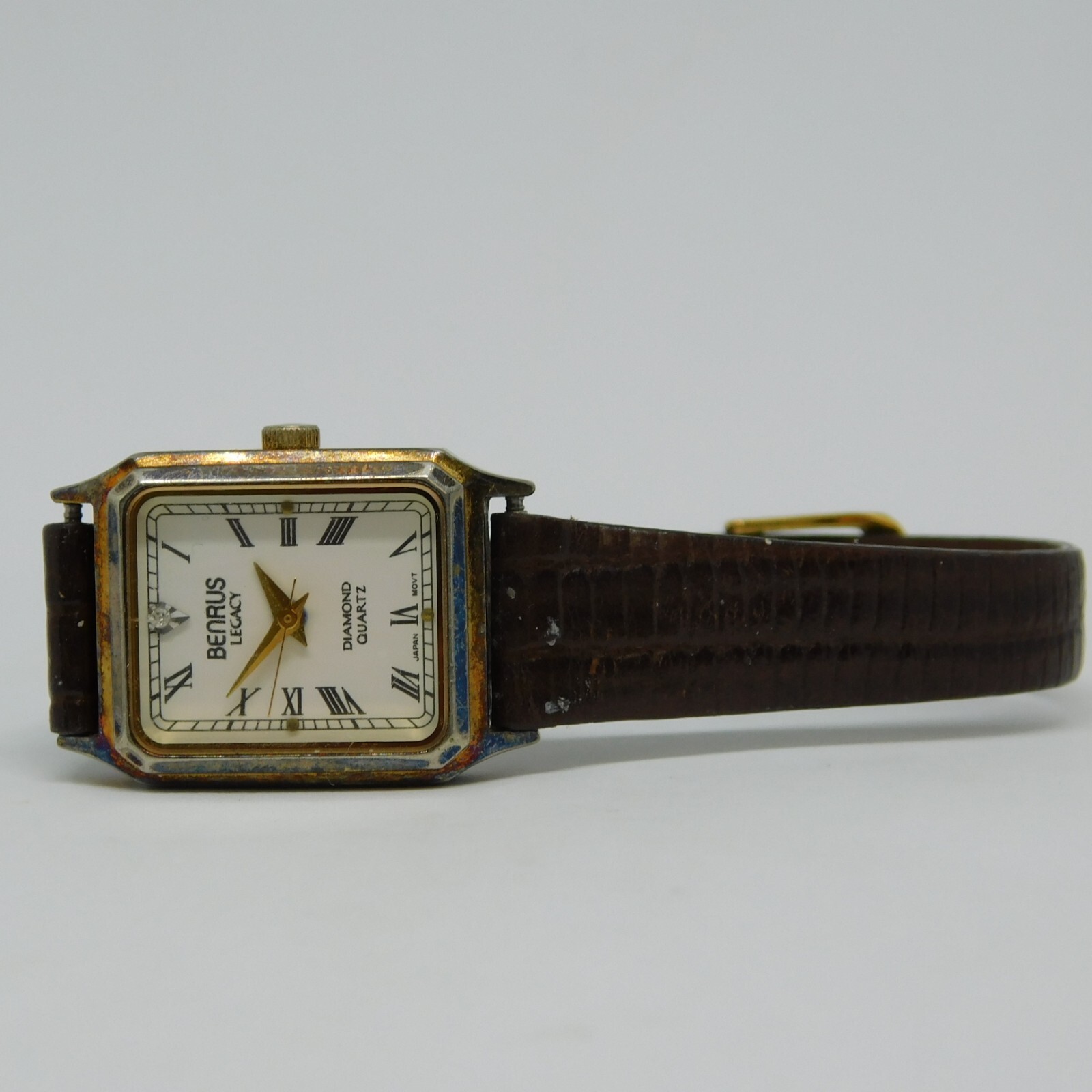 BENRUS Legacy Diamond Genuine Leather Quartz Analog Women’s Watch New Battery