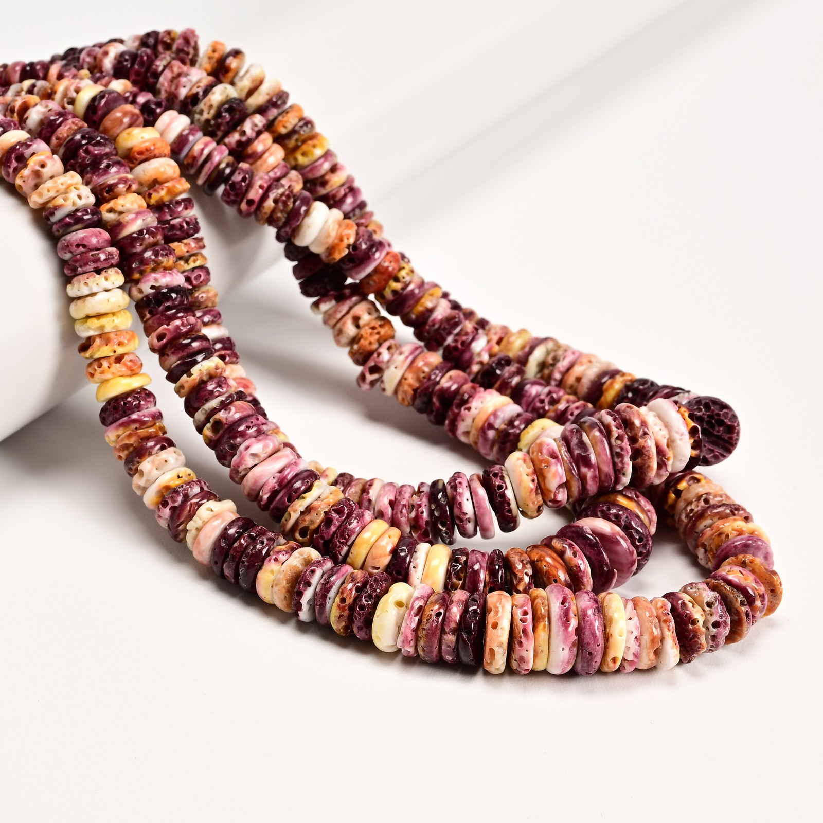 Graduated Purple Spiny Oyster Shell Rondelle Disc Beads Size 2-4×5-13mm15.5″ Std