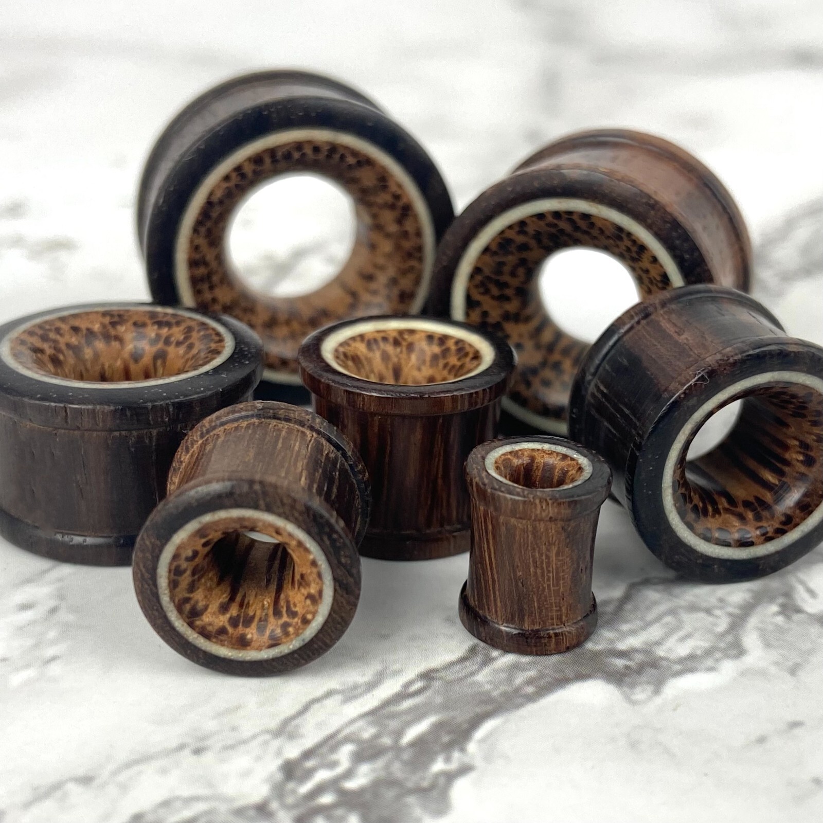 Sono Wood Tunnels with Coconut Wood Inlay gauges set pair PICK SIZE organic