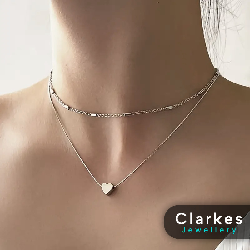 Simplistic Heart Necklace 45+5cm Stainless Steel Ladies Double Layer Necklace