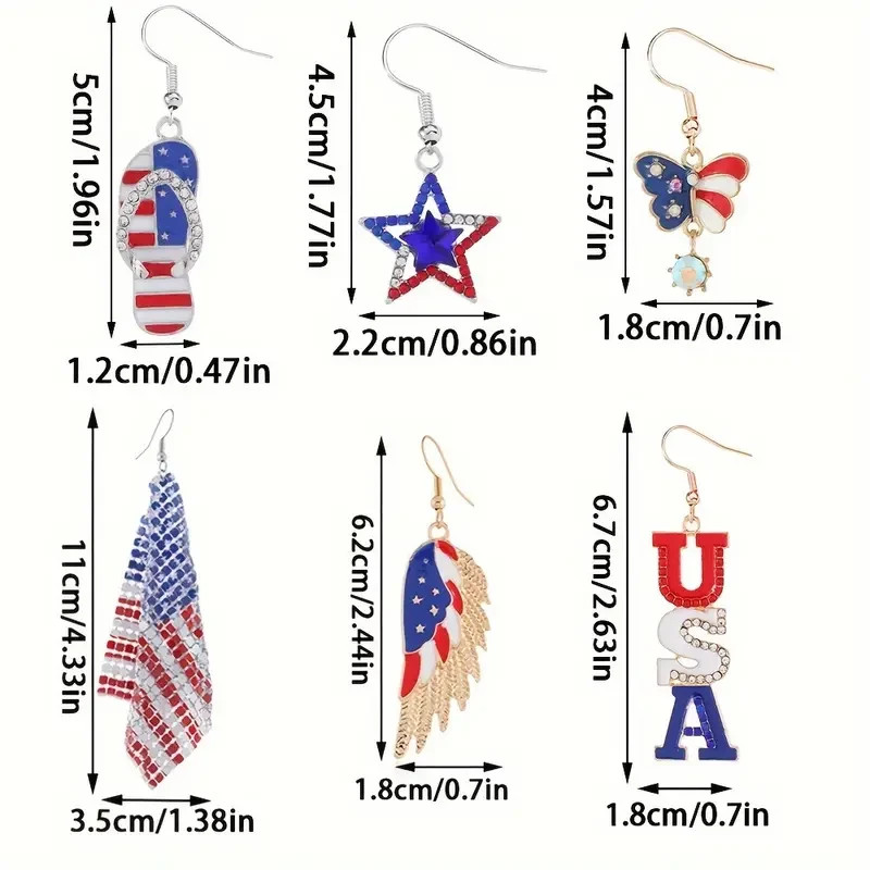 1 Pair USA Patriotic Dangle Earrings, Alloy Independence Day, Parties, Parades