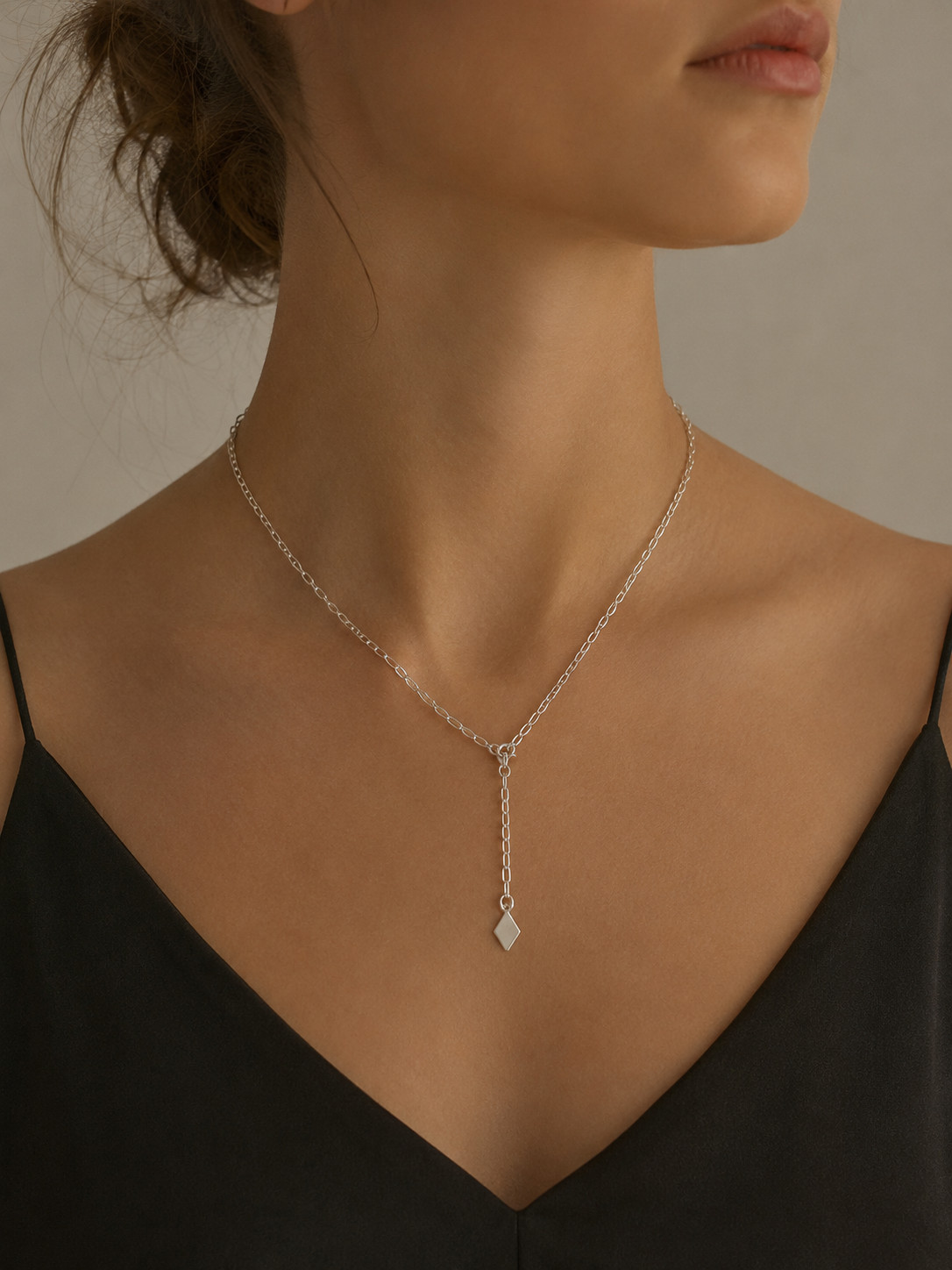 Fashion Jewelry 925 Sterling Silver Y Necklace Minimalist Thailand 19″