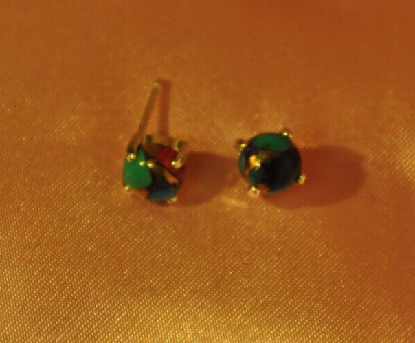 DALIHA COPPER TURQUOISE MULTI COLORED CABOCHON ROUND SHAPE 6MM STUDS