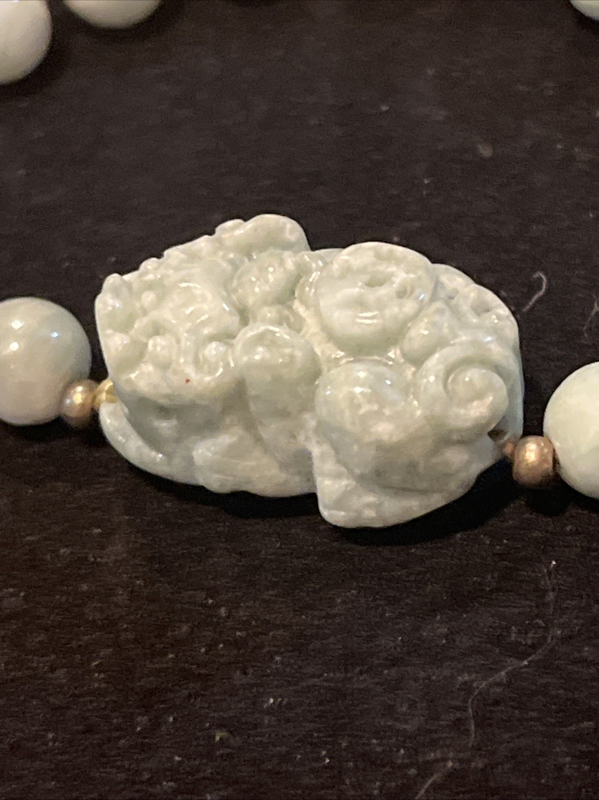 Burmese Jade bracelet Carved Pixiu Round Bead Natural Jadite Type Stretch