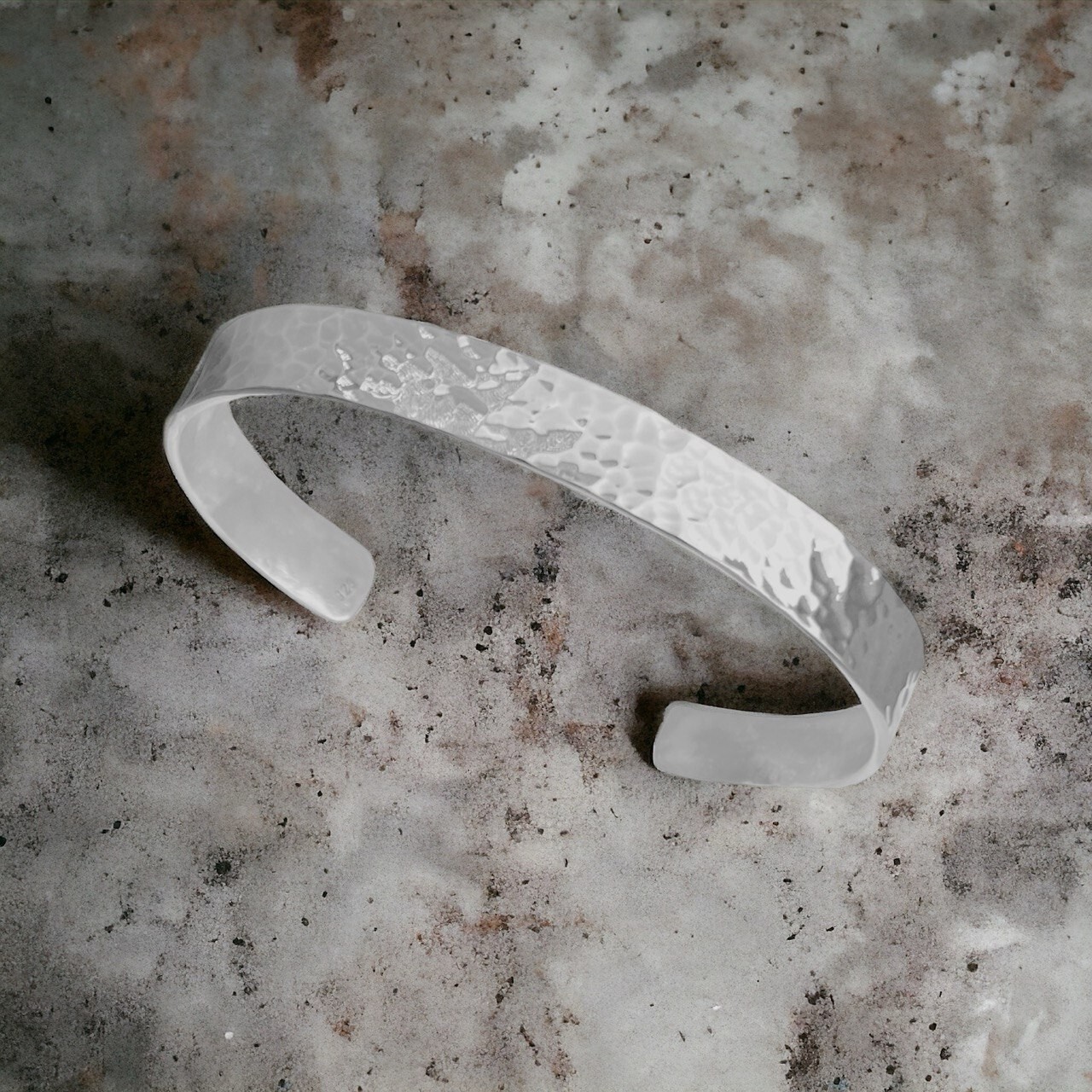 Mens Bangle Hammered 925 Silver Bangle Silver Bangle Width 8mm Bangle