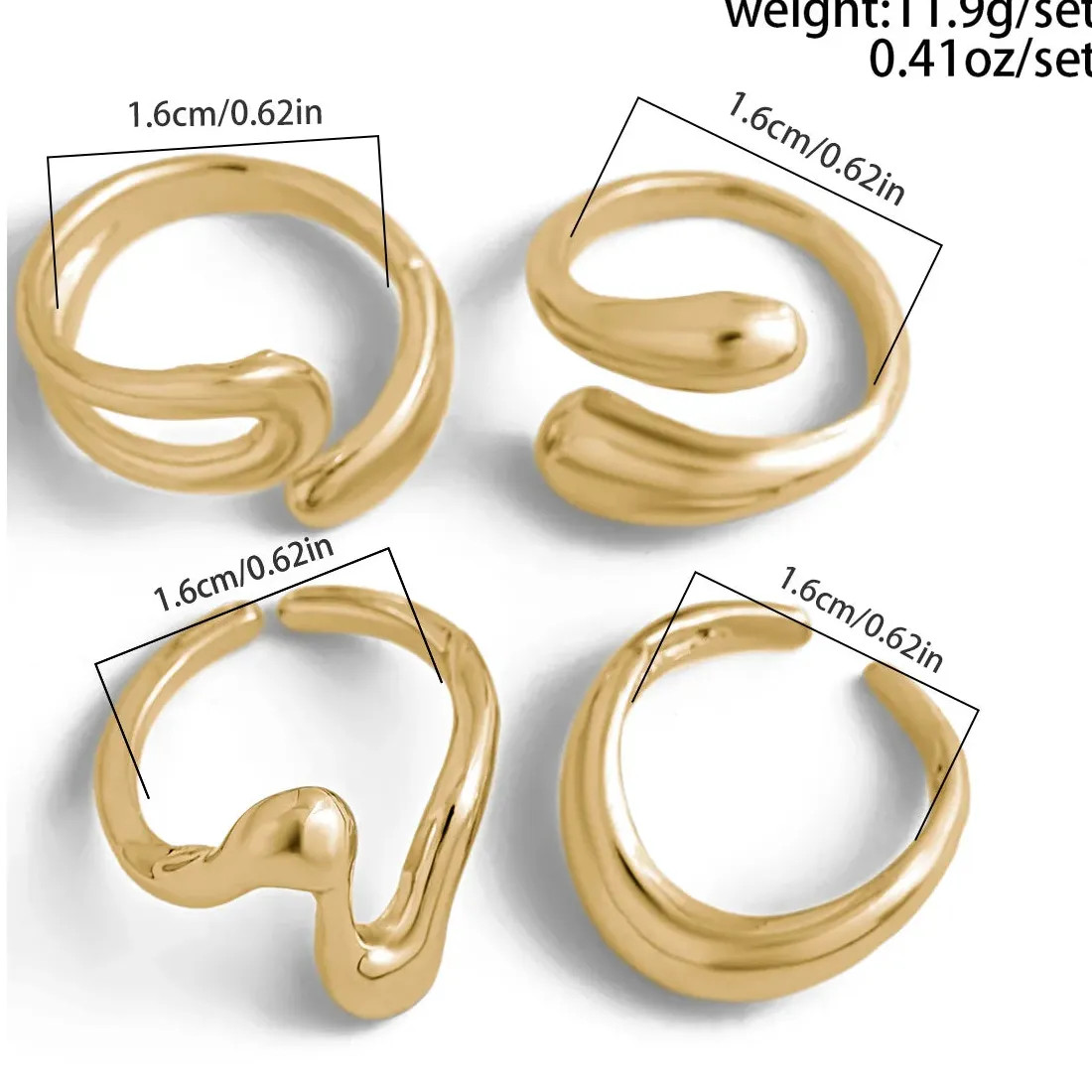 Vintage Gold Tone Punk Geometric Irregular Open Mood Tracker Ring Set for Women