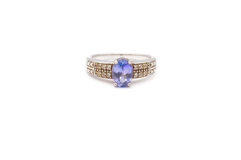 Sterling Silver 925 Iolite White Topaz Ring Size 7
