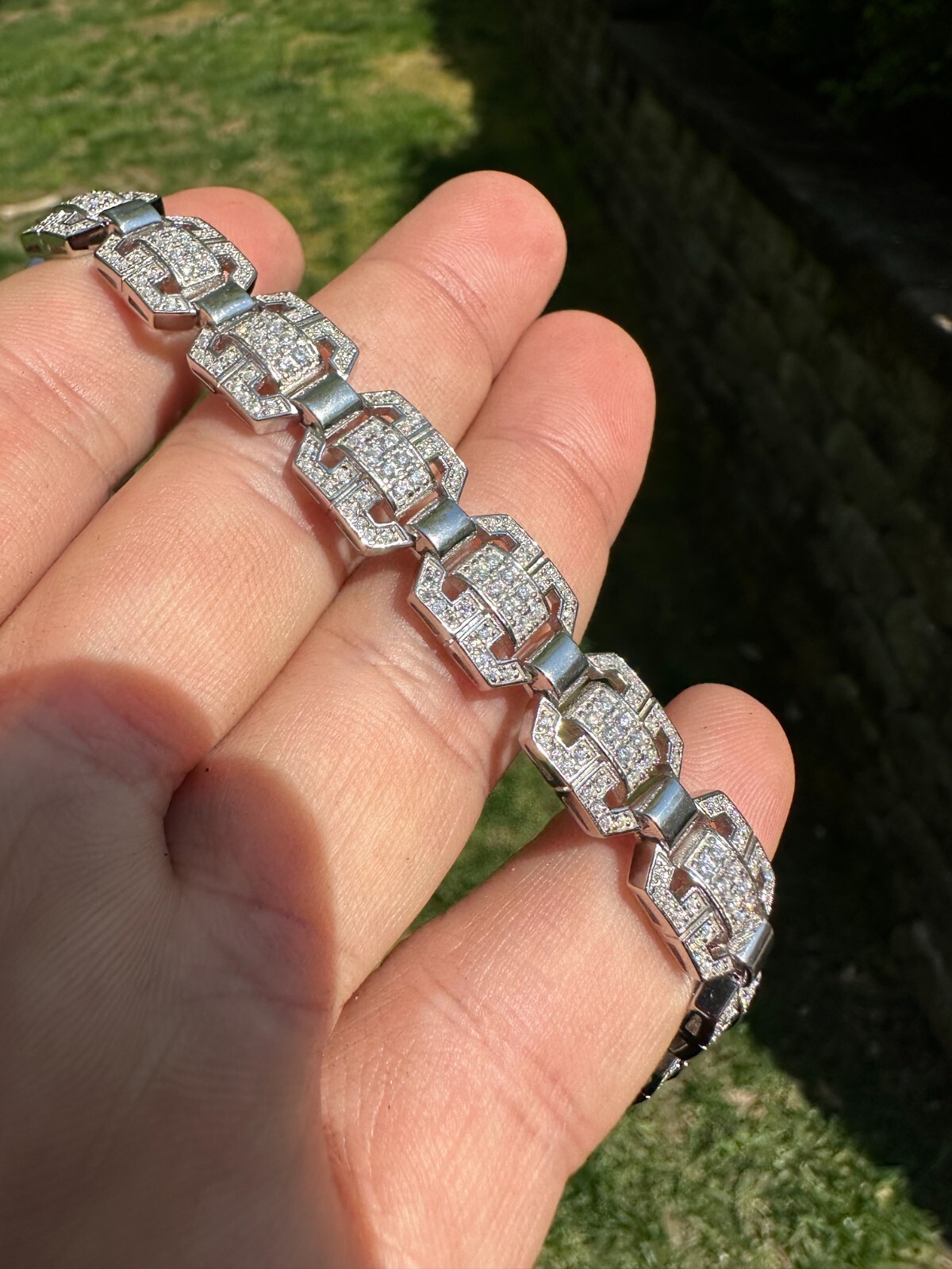 Men’s Moissanite Custom Link Real 925 Sterling Silver Bracelet Passes Tester