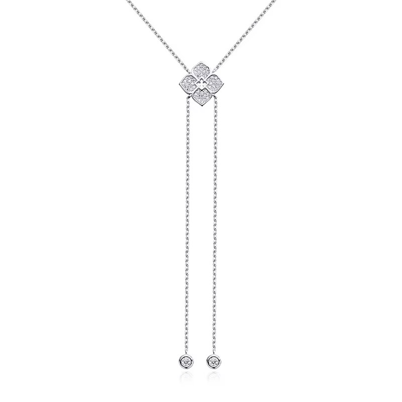Sterling Silver Clovers VVS1 Moissanite Necklace Plated With 18K Gold For Woman