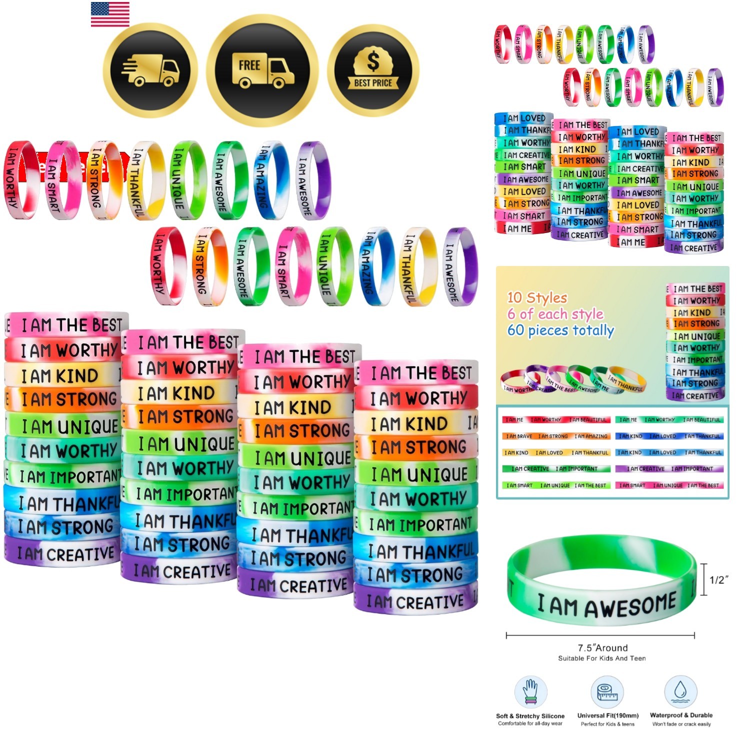Motivational Wristbands for Students, Colorful Inspirational Rubber Bracelets…