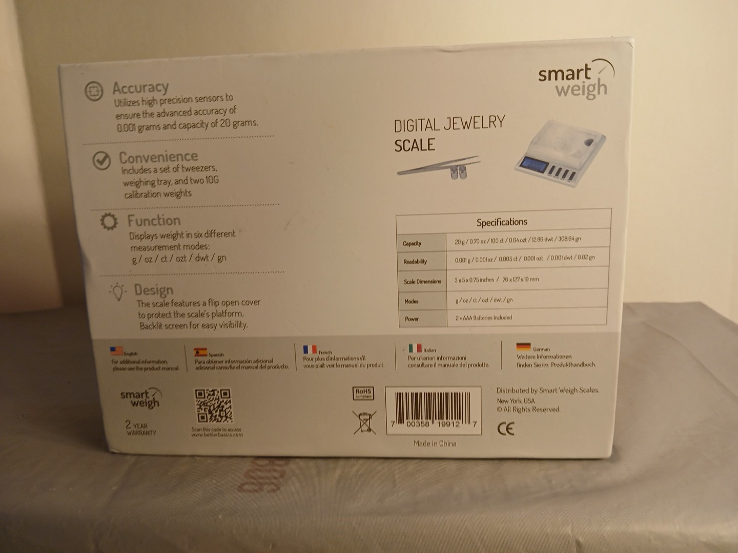 Smart Weigh High Precision Digital Jewelry Scale GEM20 Opened Box