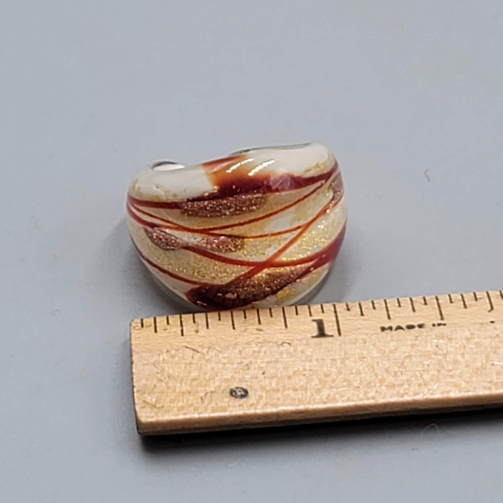 Multicolor Glass Wrap Cocktail Ring Womens Size 7 Gold Red Swirl Band Bold