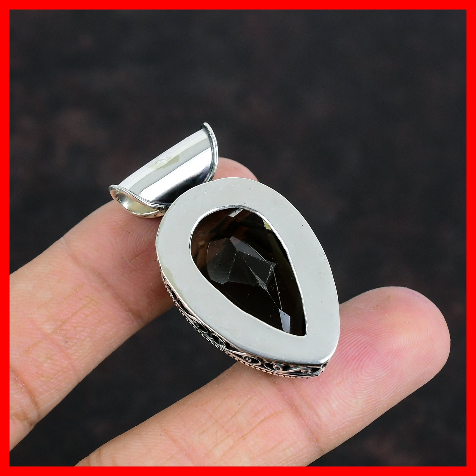 Pear Smoky Quartz Stone 925 Silver Wife New Vintage Anniversary Artisan Pendant