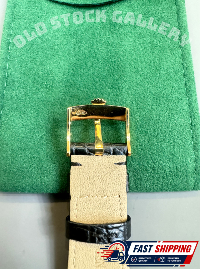 💎ROLEX Black Leather Crocodile Band 20/16mm With Rolex Crown Buckle Gold NOS