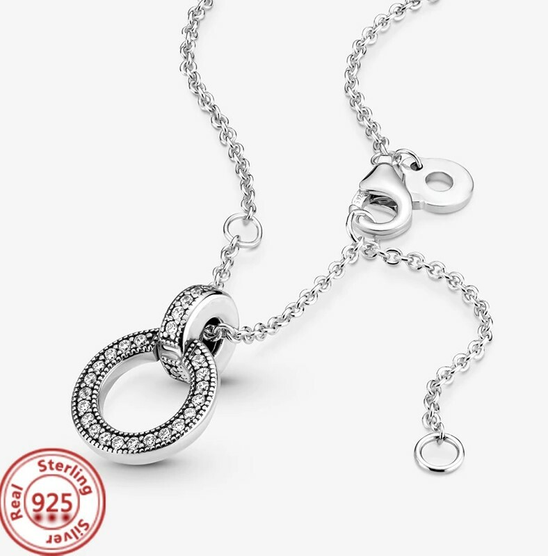 Noble Round Pendant Necklace Circles Moving Heart 925 Sterling Silver Women