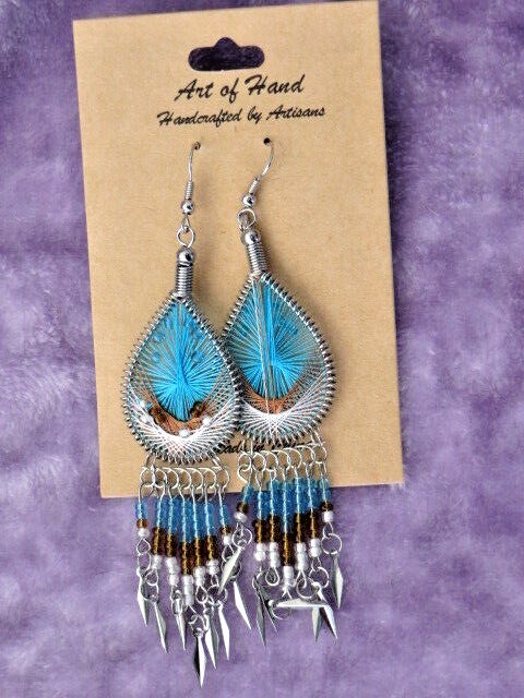 Tear Drop Dream Catcher Earrings with Seed Bead Dangles, New