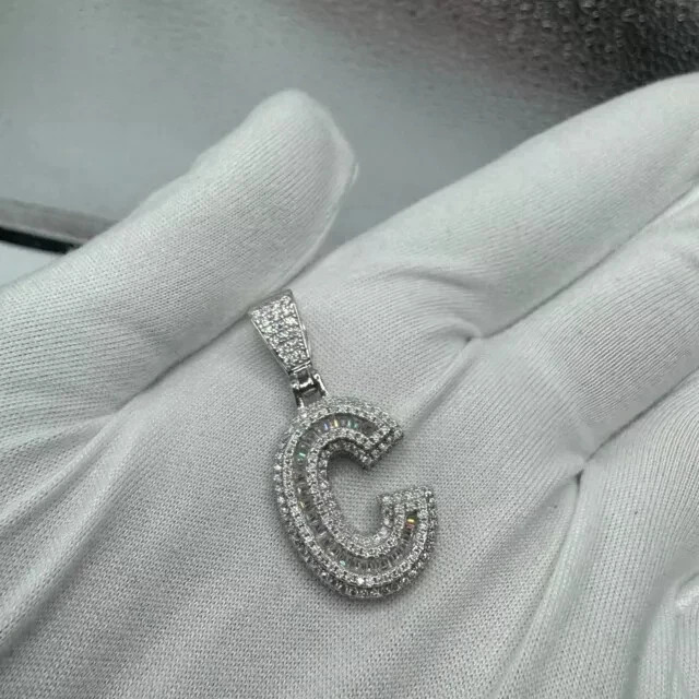 2.74 Ct Round Cut Real Moissanite Custom “C” Letter Pendant 925 Sterling Silver