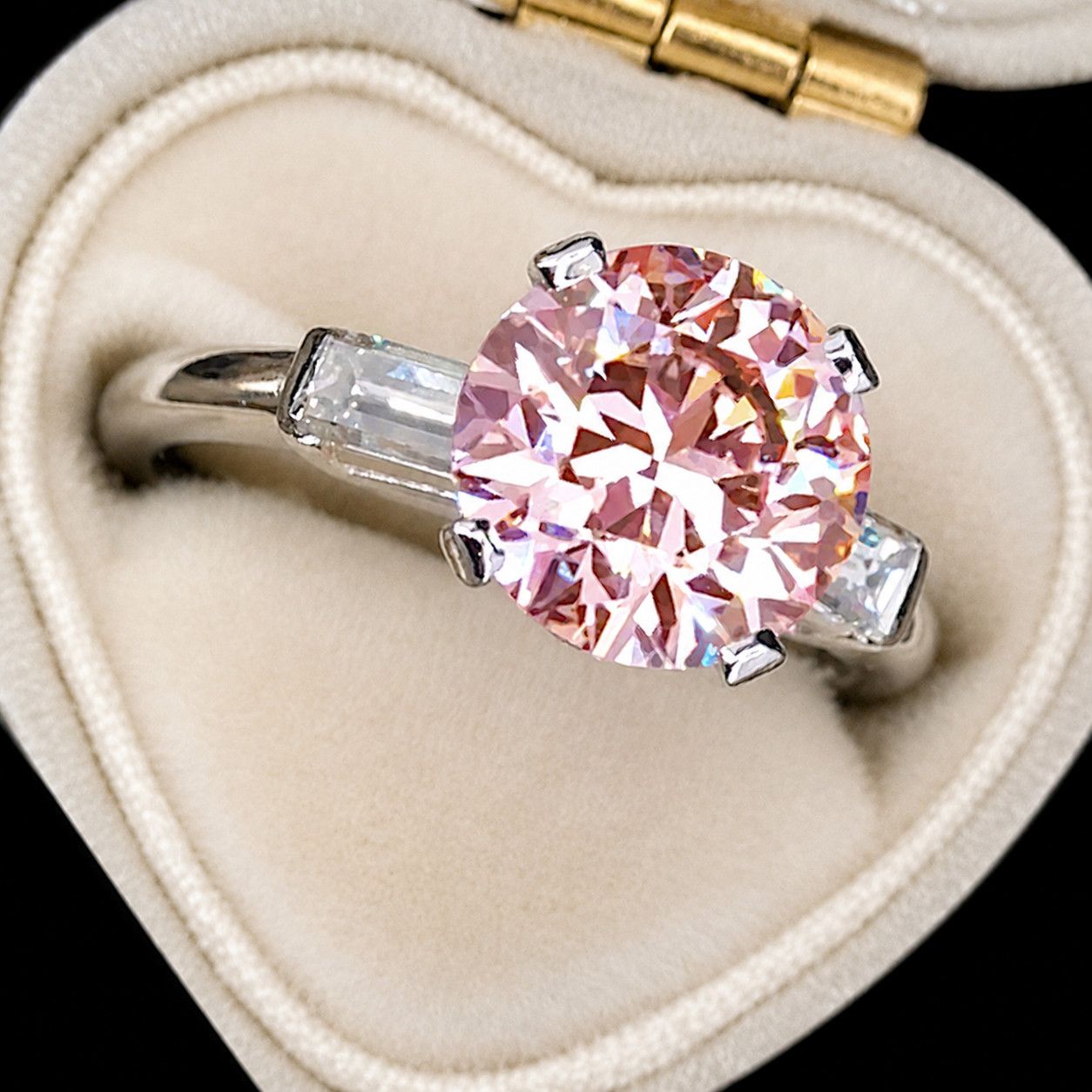 Fancy Vivid Pink Round Cut Diamond Ring IGI Lab Grown 3.00 Carat 14k White Gold