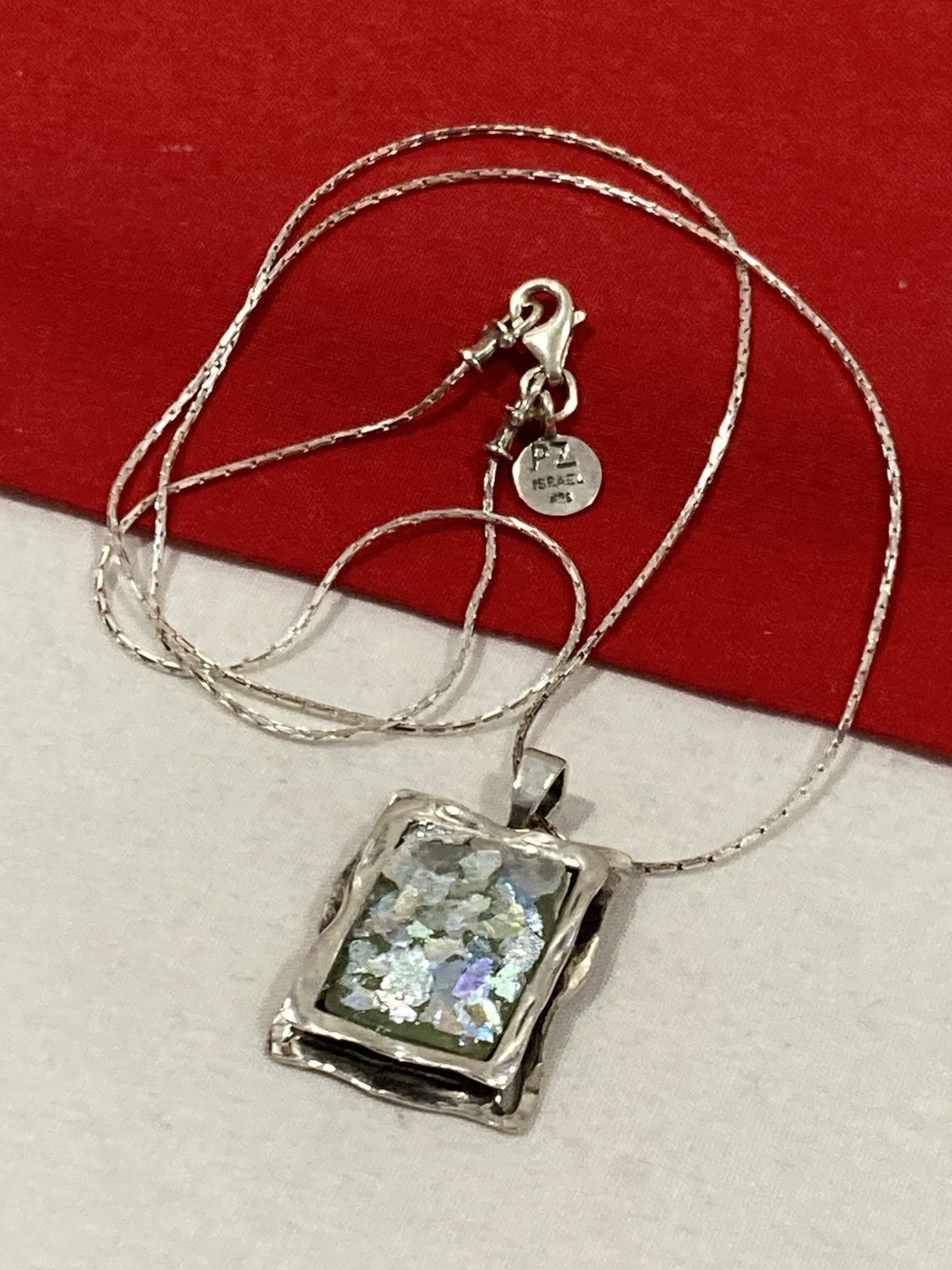 NEW OR PAZ PZ ISRAEL Sterling Silver 925 ROMAN GLASS Pendant 20″ Necklace W/BOX