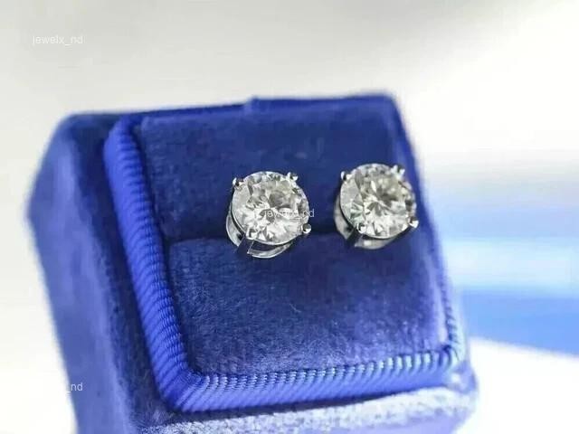 Brilliant Cut Natural Diamond 14K White Gold Prong Wedding Stud Post Earrings