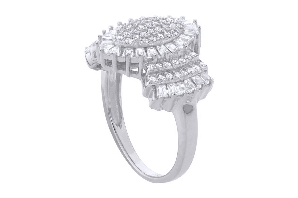 14k White Gold Plated Streling Silver Cubic Zirconia Baguette Cluster Ring