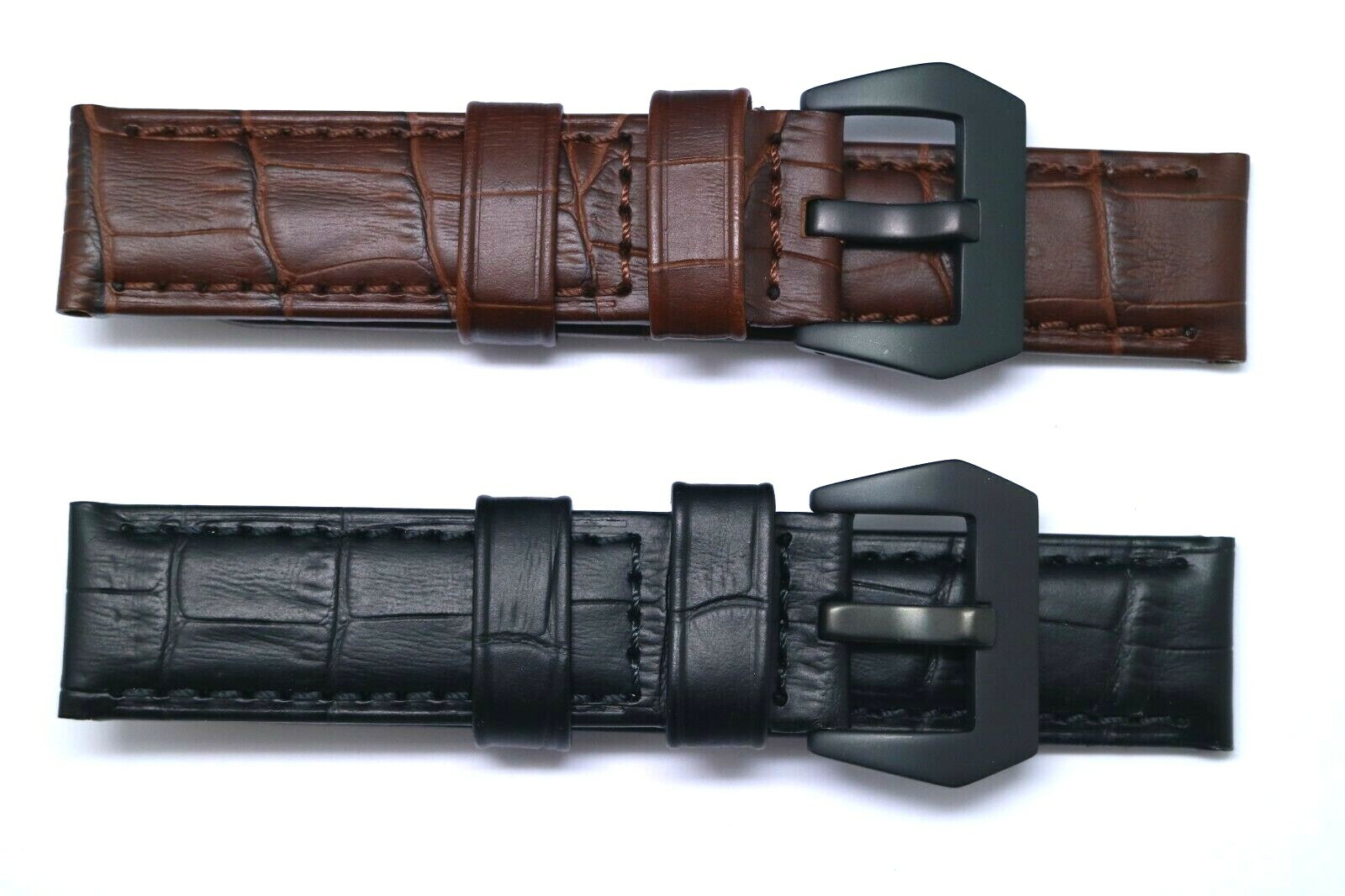 22 24mm Black or Brown Croco Embossed Leather Watch Strap For Panerai & Others