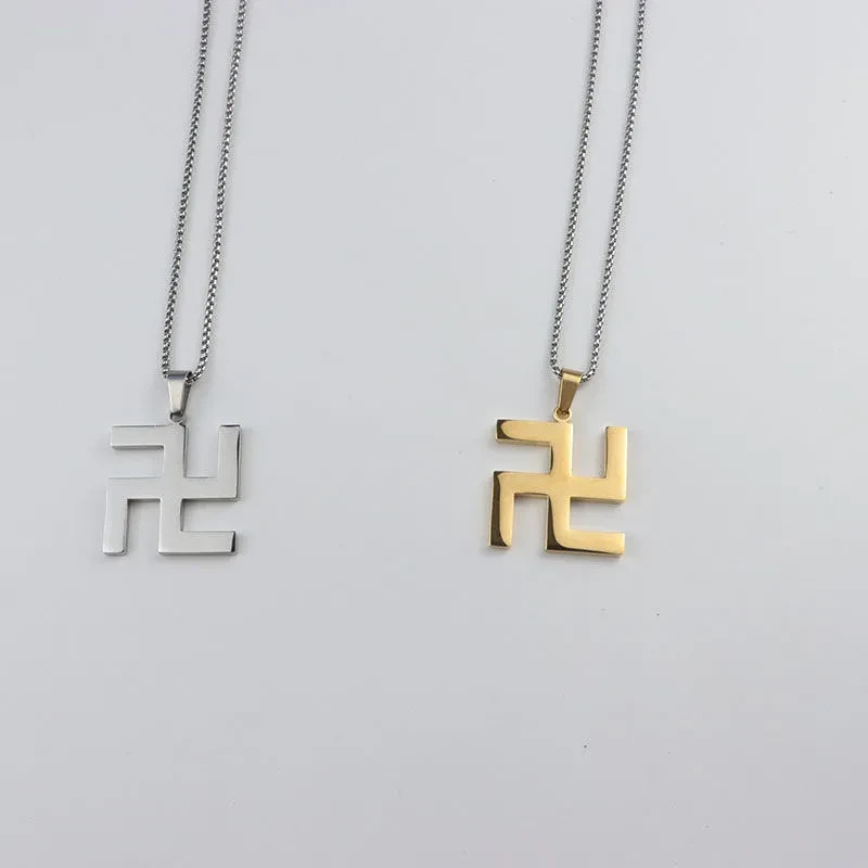 Titanium Steel Hindu Swastika Pendant Blessing Necklace Chain Amulet