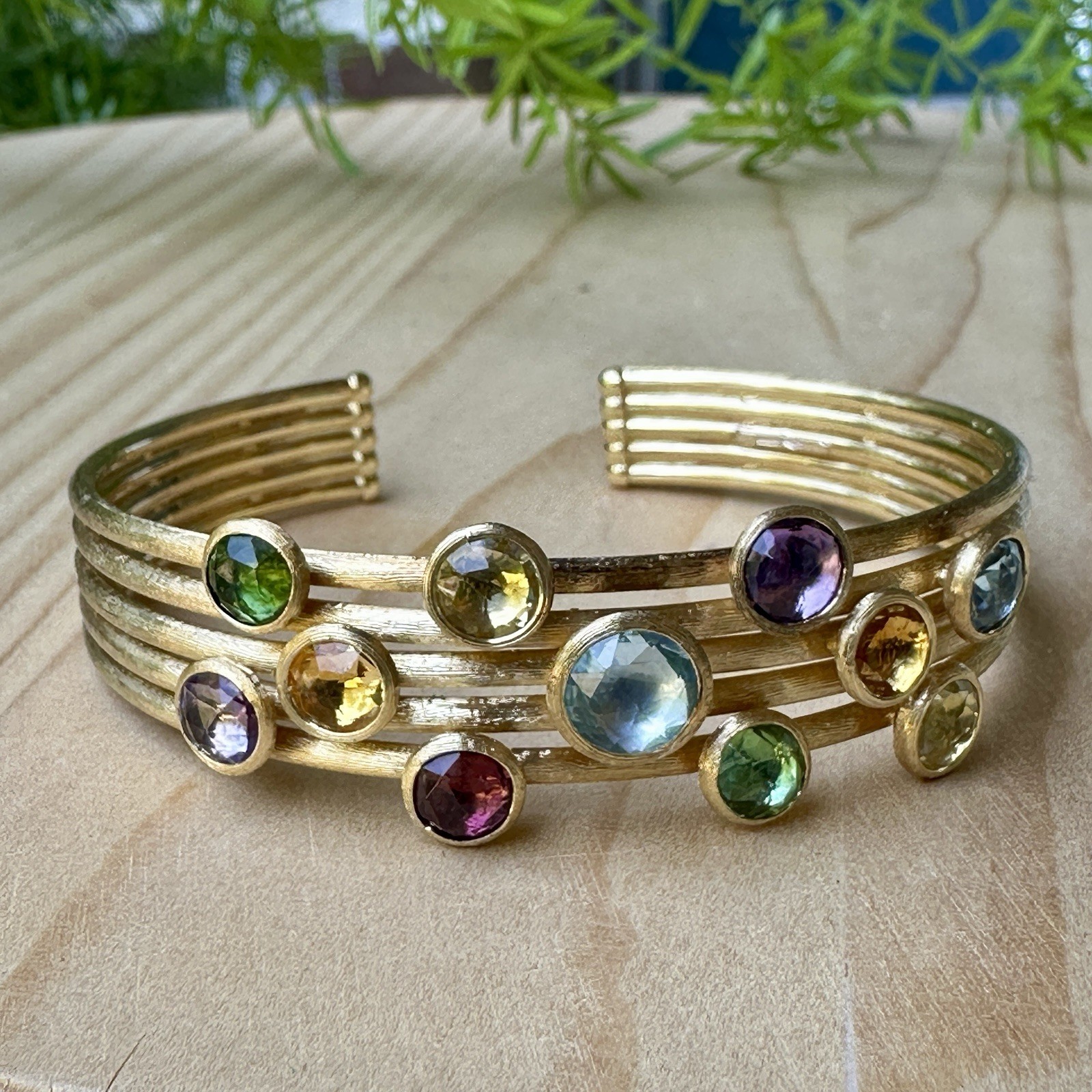 Marco Bicego Jaipur Cuff Bracelet Size 6 Gems Yellow Gold 750 18k Signed 21.7g