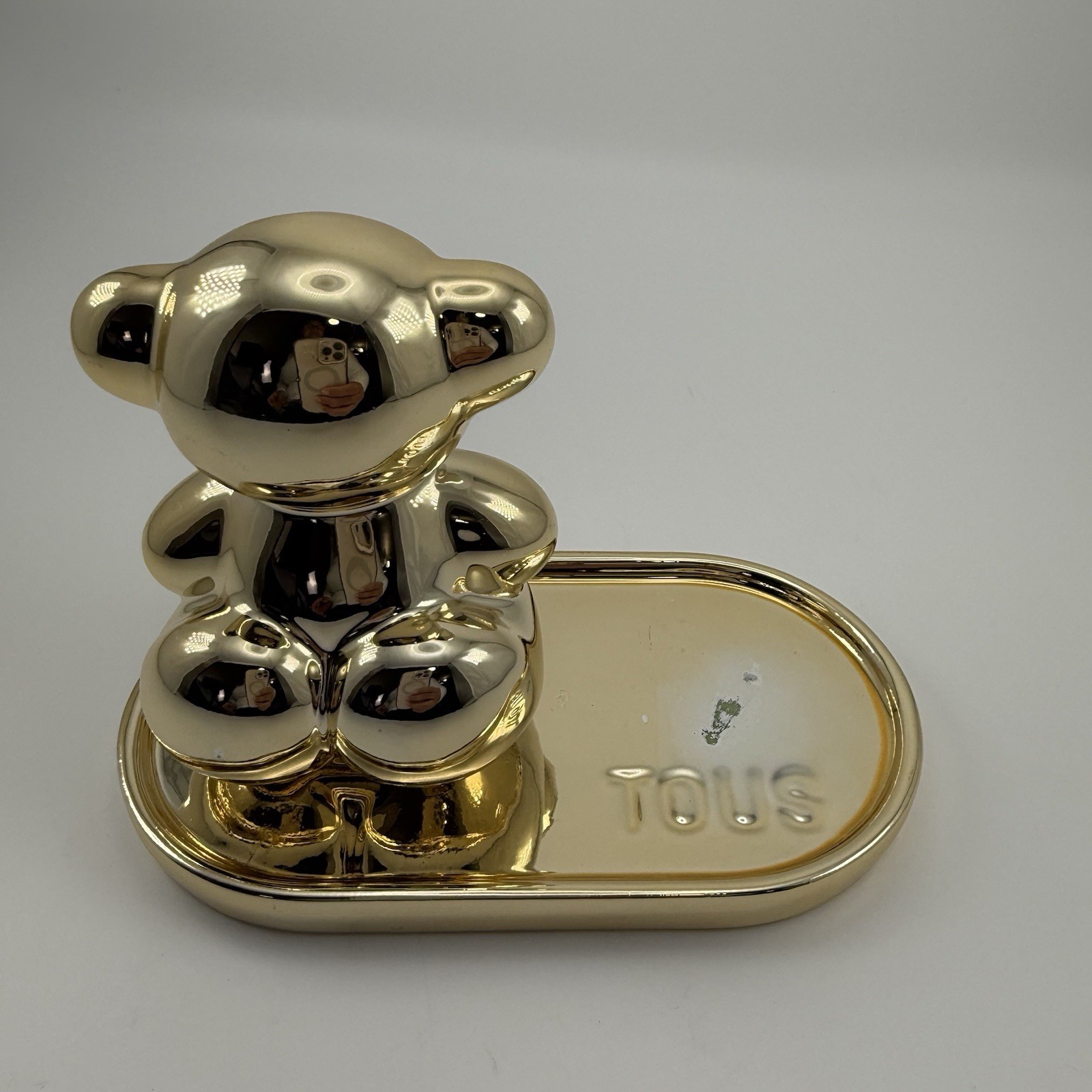 TOUS Bold Bear Gold Jewelry Holder Key Tray Ceramic Decorative Figurine Used