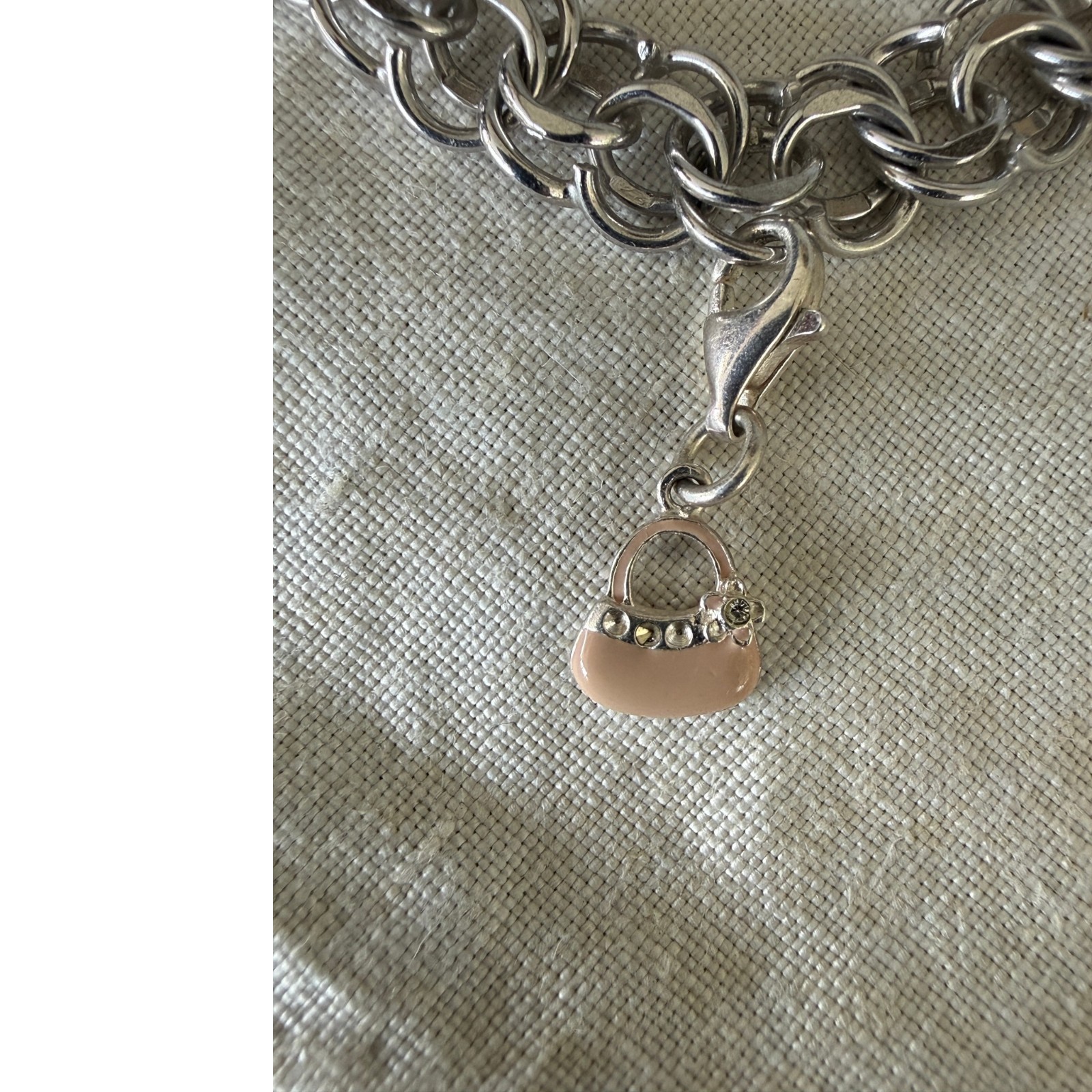 Vtg. American Sterling Double Link Charm Bracelet with 3 Charms Safety Chain 8″