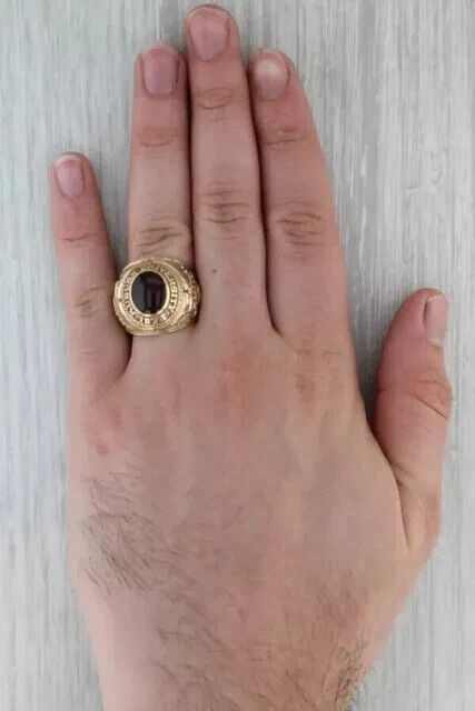 Men’s 3.Ct Lab-Created Garnet burn University Class Ring 14k Yellow Gold Plated