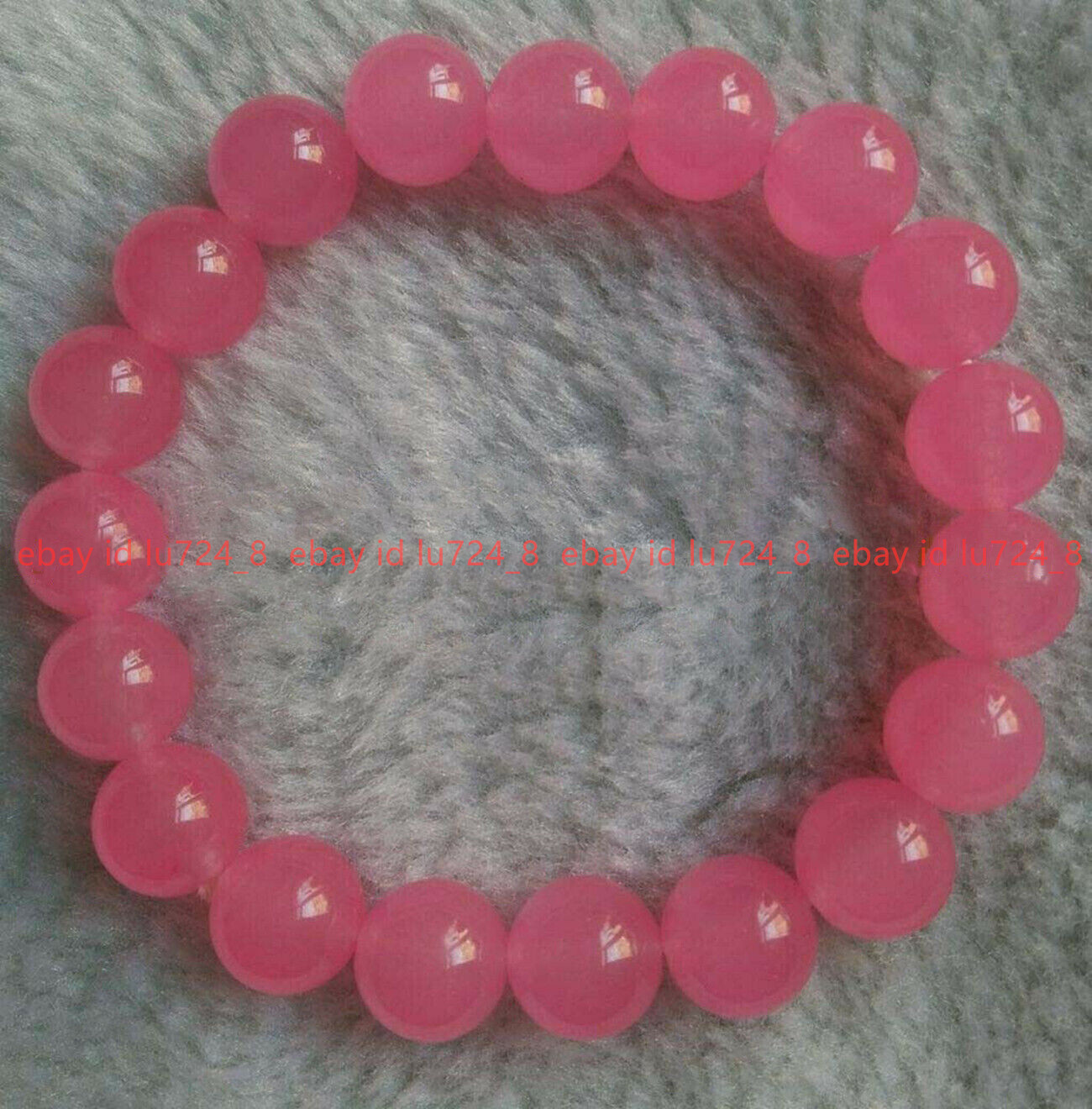 10mm Natural Dark Pink Jade Round Gemstone Beads Elastic Bracelet 7.5”