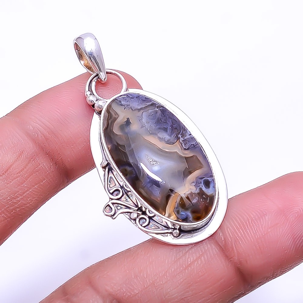 Turkish Stick Agate – Turkey Handmade 925 Sterling Silver Pendant 1.76″ P1639916