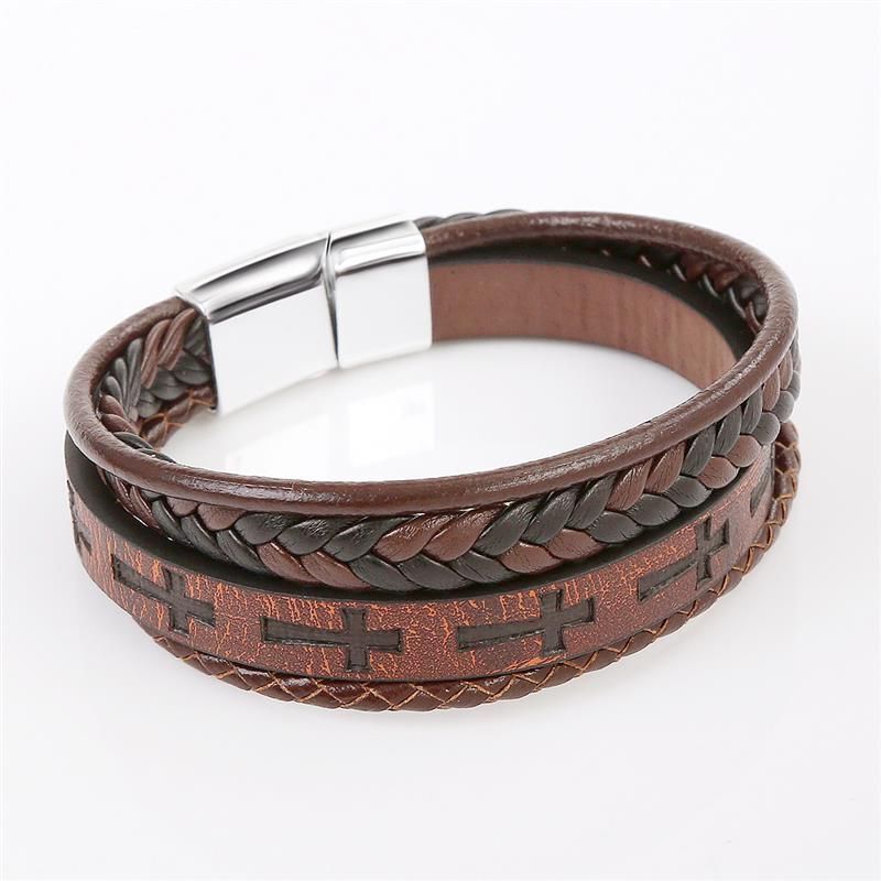 Cross Leather Bracelet – Hand-Woven Multilayer Men’s Accessories Jewelry 1pc